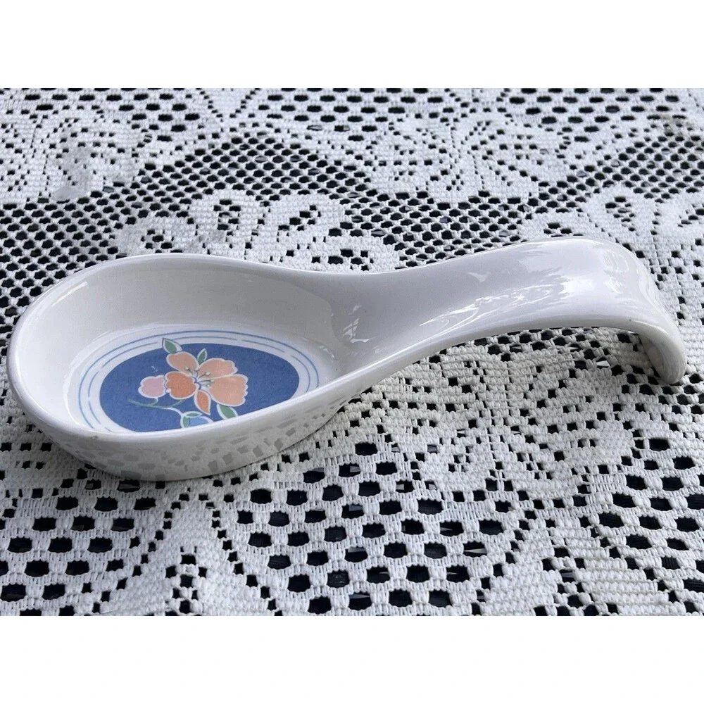 1990s Vintage Floral Ceramic Spoon Rest GHC Mexico Country Kitchen Decor